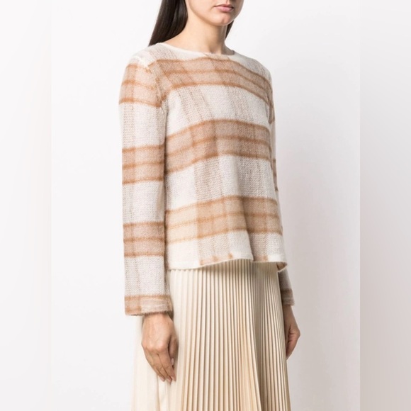 Vince Brushed Checked Knitted Sweater Tan-White 33890 - Picture 1 of 13
